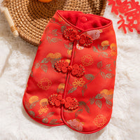 HKM-5892285 Red Floral Cheongsam Pet Vest with Knot Buttons for Lunar New Year Celebrations
