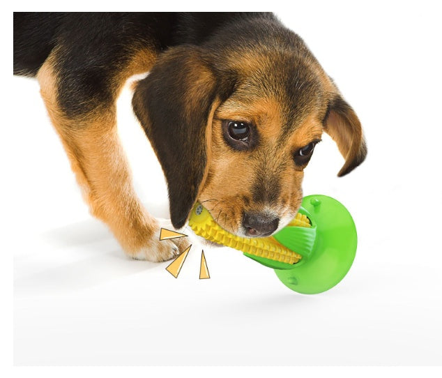 HKM-5894333 Floating Water Dog Toothbrush with Suction Cup and Sound Features - Durable TPR Corn Design