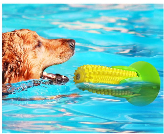 HKM-5894333 Floating Water Dog Toothbrush with Suction Cup and Sound Features - Durable TPR Corn Design