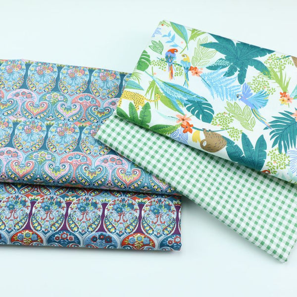 HKM-589459 Classical Landscape Cotton Fabric - Birds Among Flowers & Chaoyang Lattice Patterns, 160cm x 2M
