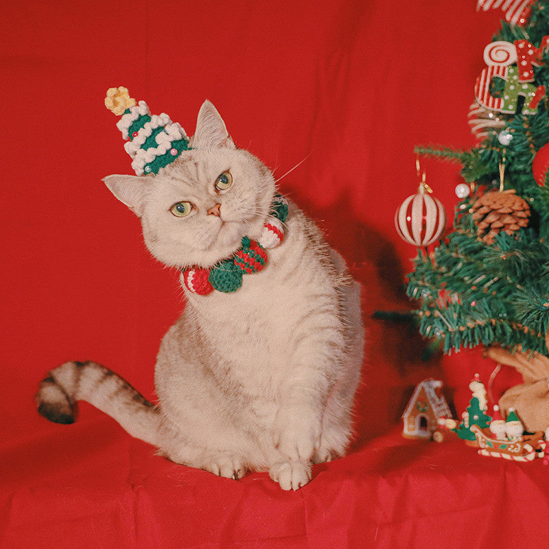 HKM-5895741 Pet Christmas Holiday Bib for Cats and Small Dogs, Polyester Material, Sizes S and M Available