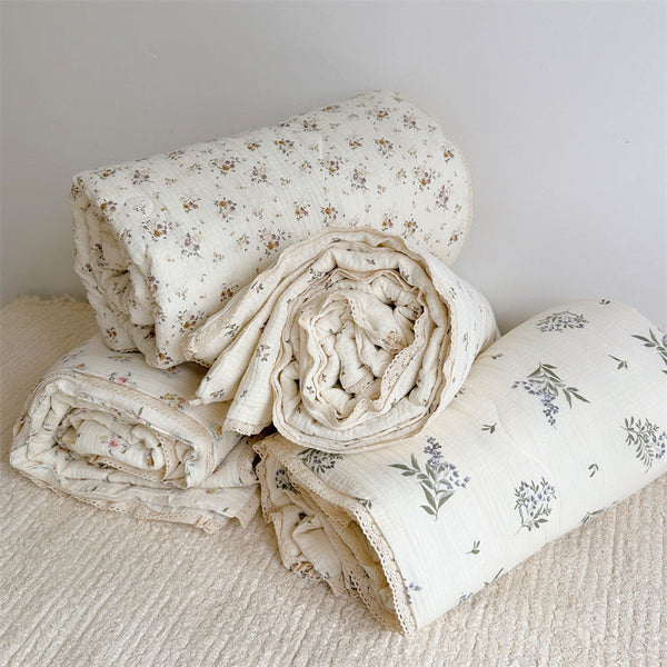 HKM-589779 Floral Pure Cotton Summer Quilt with Soybean Fiber Filling - Double Layer, Multiple Sizes Available