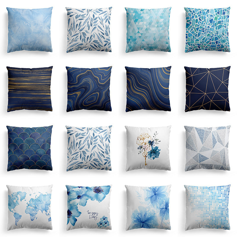 HKM-589843 Modern Minimalist Marble Texture Short Pillowcase, Super Soft Plush Cushion Cover 45x45 cm