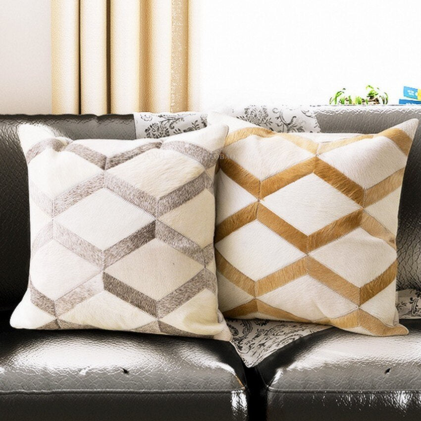 HKM-589907 Geometric Cowhide Pillow Cover - 45x45cm Cushion for Home and Car Decoration