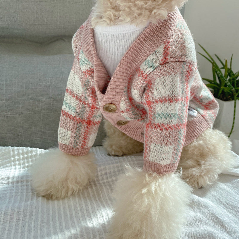 HKM-5899837 Gentle Pink Wool Cardigan Sweater for Small Dogs - Warm and Cozy Winter Wear