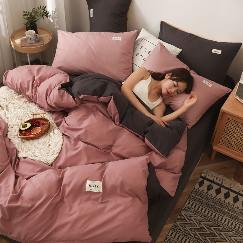 HKM-590099 Brushed Polyester Duvet Cover Bedding Set - Four-Piece Collection in Various Color Combinations