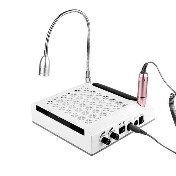 HKM-590099 Four-in-One Nail Polisher with Sanding, Lighting, and Vacuum Features in White