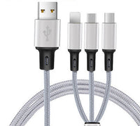 HKM-590163 3-in-1 Mobile Data Cable for Android, Apple & Type-C Devices - Metal & Nylon Braid Construction