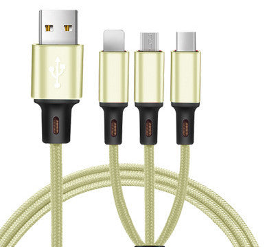 HKM-590163 3-in-1 Mobile Data Cable for Android, Apple & Type-C Devices - Metal & Nylon Braid Construction