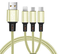 HKM-590163 3-in-1 Mobile Data Cable for Android, Apple & Type-C Devices - Metal & Nylon Braid Construction