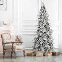 HKM-590227 Flocked PE/PVC Christmas Tree - Available in 7.5ft, 8ft, and 9ft Heights with Pine Cones