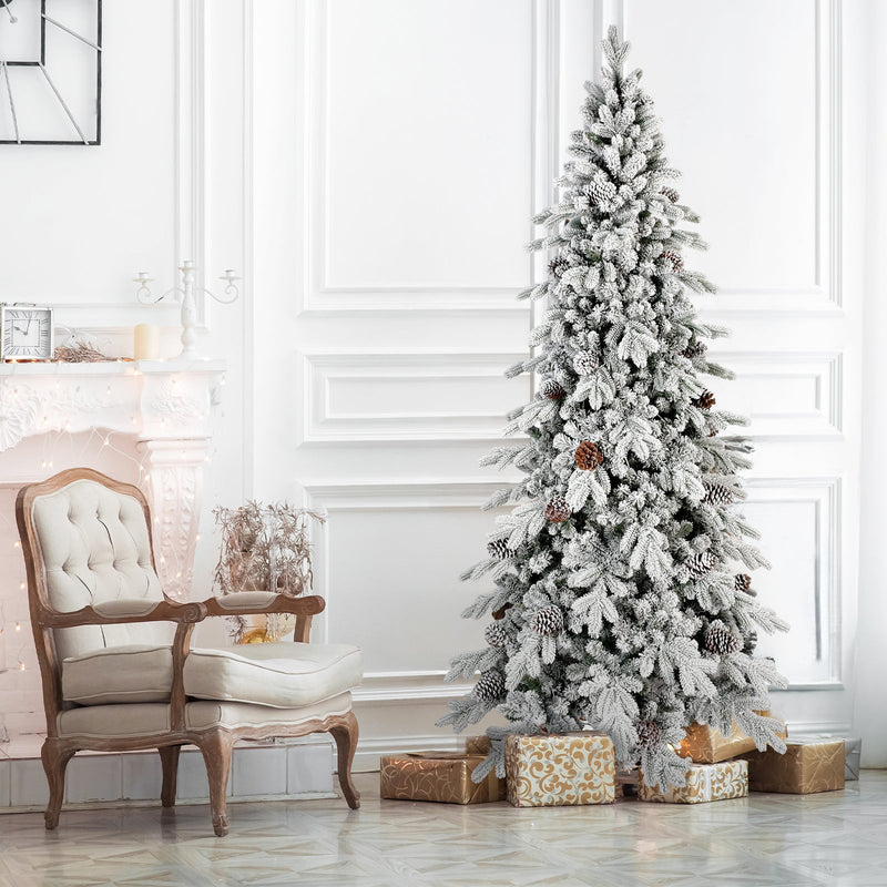 HKM-590227 Flocked PE/PVC Christmas Tree - Available in 7.5ft, 8ft, and 9ft Heights with Pine Cones