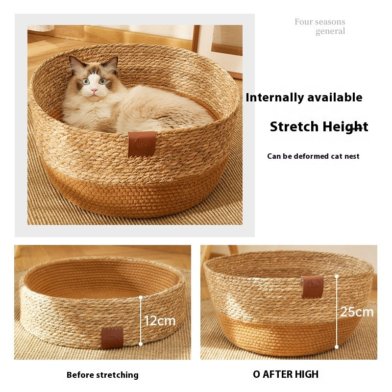 HKM-5902909 Integrated PE Rattan Cat Scratch Board and Bed – Wear-Resistant Design in Dark Green and Brown, Multiple Sizes Available