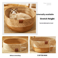 HKM-5902909 Integrated PE Rattan Cat Scratch Board and Bed – Wear-Resistant Design in Dark Green and Brown, Multiple Sizes Available