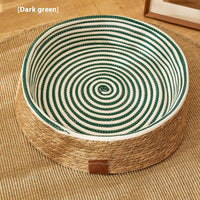HKM-5902909 Integrated PE Rattan Cat Scratch Board and Bed – Wear-Resistant Design in Dark Green and Brown, Multiple Sizes Available