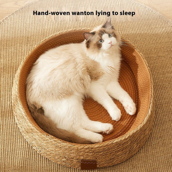 HKM-5902909 Integrated PE Rattan Cat Scratch Board and Bed – Wear-Resistant Design in Dark Green and Brown, Multiple Sizes Available