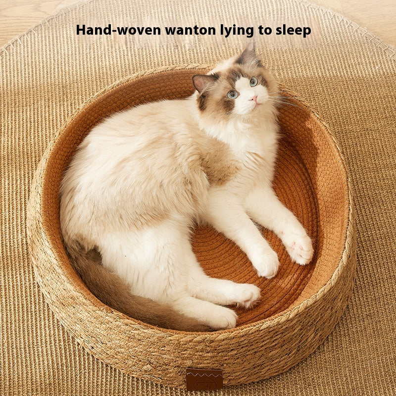 HKM-5902909 Integrated PE Rattan Cat Scratch Board and Bed – Wear-Resistant Design in Dark Green and Brown, Multiple Sizes Available