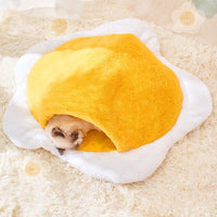 HKM-5903293 Cozy Plush Cat Sleeping Bag in Poached Egg Shape for Winter Warmth