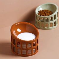 HKM-5905213 Ceramic High-Foot Oblique Neck Pet Bowl in Matcha Green, Retro Brown Red, Sakura Pink