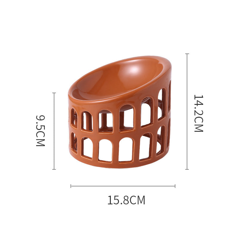 HKM-5905213 Ceramic High-Foot Oblique Neck Pet Bowl in Matcha Green, Retro Brown Red, Sakura Pink