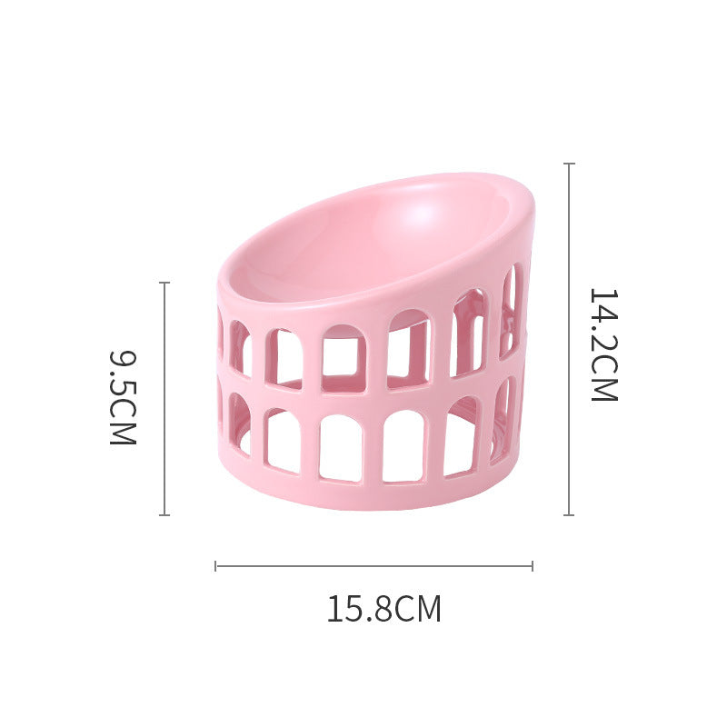 HKM-5905213 Ceramic High-Foot Oblique Neck Pet Bowl in Matcha Green, Retro Brown Red, Sakura Pink