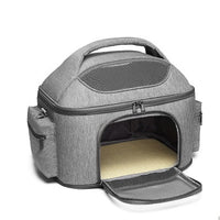 HKM-5905469 Portable Cat Carrier Bag in Gray & Green - Lightweight Linen, One-Shoulder Design, 42x34x30cm
