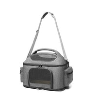 HKM-5905469 Portable Cat Carrier Bag in Gray & Green - Lightweight Linen, One-Shoulder Design, 42x34x30cm