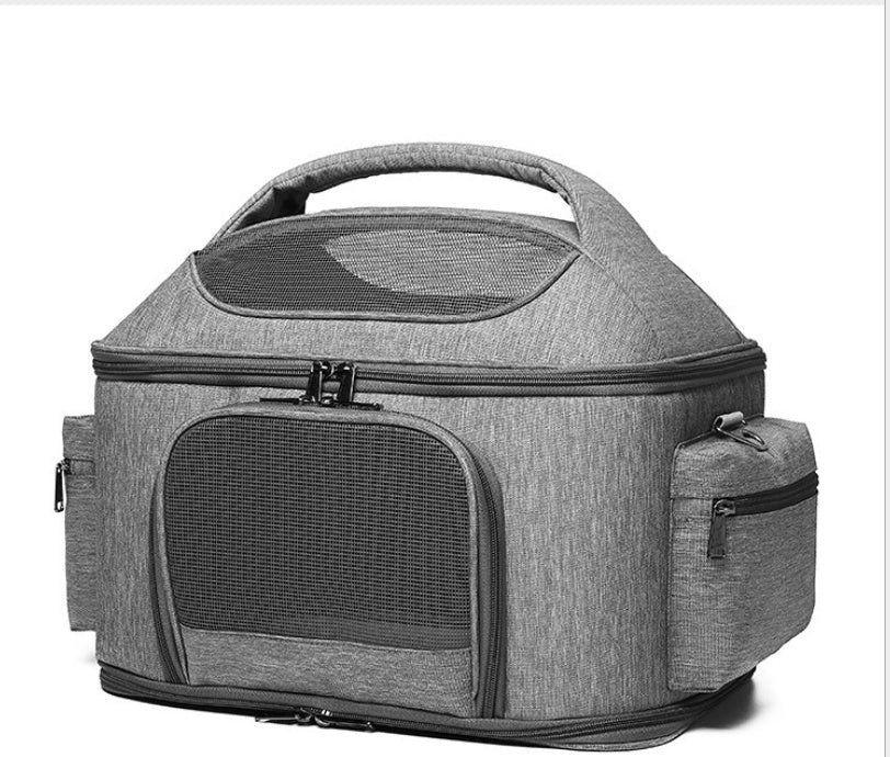HKM-5905469 Portable Cat Carrier Bag in Gray & Green - Lightweight Linen, One-Shoulder Design, 42x34x30cm