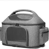 HKM-5905469 Portable Cat Carrier Bag in Gray & Green - Lightweight Linen, One-Shoulder Design, 42x34x30cm