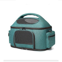 HKM-5905469 Portable Cat Carrier Bag in Gray & Green - Lightweight Linen, One-Shoulder Design, 42x34x30cm