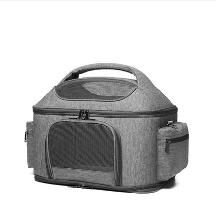 HKM-5905469 Portable Cat Carrier Bag in Gray & Green - Lightweight Linen, One-Shoulder Design, 42x34x30cm