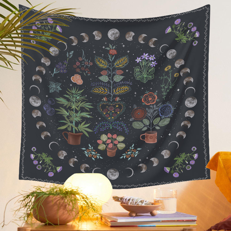 HKM-590547 Moon Phase Tarot Tapestry - Polyester Fiber Wall Hanging, Machine Woven with 100% Durable Material