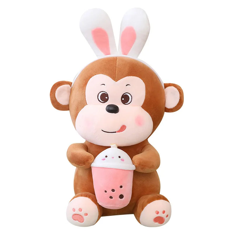 HKM-590611 Kawaii Bubble Tea Monkey Plush Toy - Cute Stuffed Animal Pillow for Kids, 51-99cm