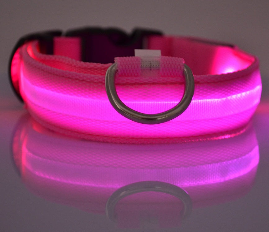 HKM-5907005 Adjustable Nylon LED Pet Collar with Glow in the Dark Features, Night Safety Leash for Dogs and Cats