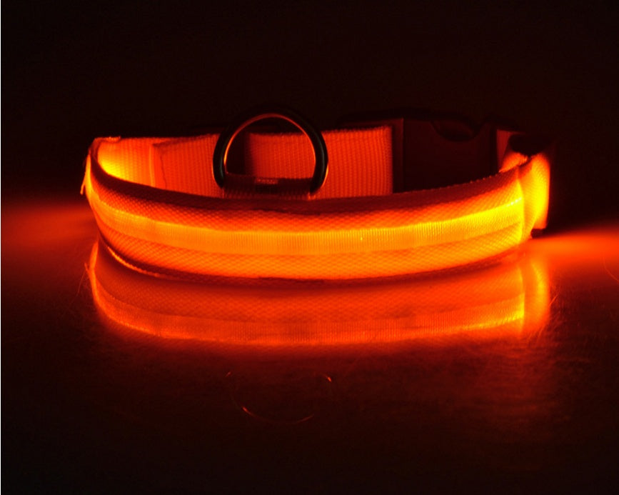 HKM-5907005 Adjustable Nylon LED Pet Collar with Glow in the Dark Features, Night Safety Leash for Dogs and Cats