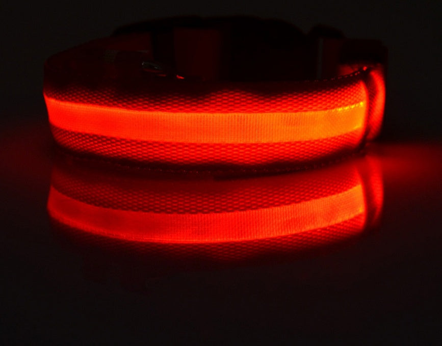 HKM-5907005 Adjustable Nylon LED Pet Collar with Glow in the Dark Features, Night Safety Leash for Dogs and Cats