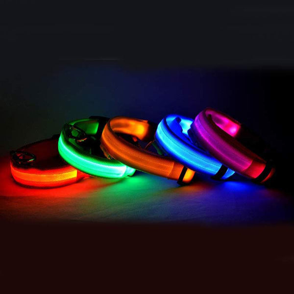 HKM-5907005 Adjustable Nylon LED Pet Collar with Glow in the Dark Features, Night Safety Leash for Dogs and Cats