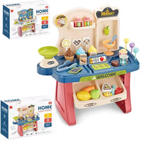 HKM-590739 Children's Mini Supermarket Play Set with Checkout Station and Ice Cream Vending Table