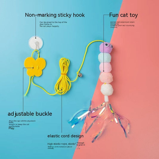 HKM-5909821 Hanging Plush Cat Teaser with Colorful Caterpillars and Insects for Interactive Play