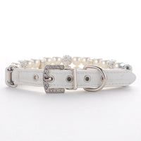 HKM-5910973 Handmade Wire Chain Dog Pearl Collar with Leash - White & Black Options