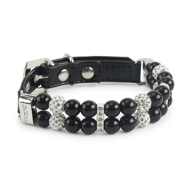 HKM-5910973 Handmade Wire Chain Dog Pearl Collar with Leash - White & Black Options