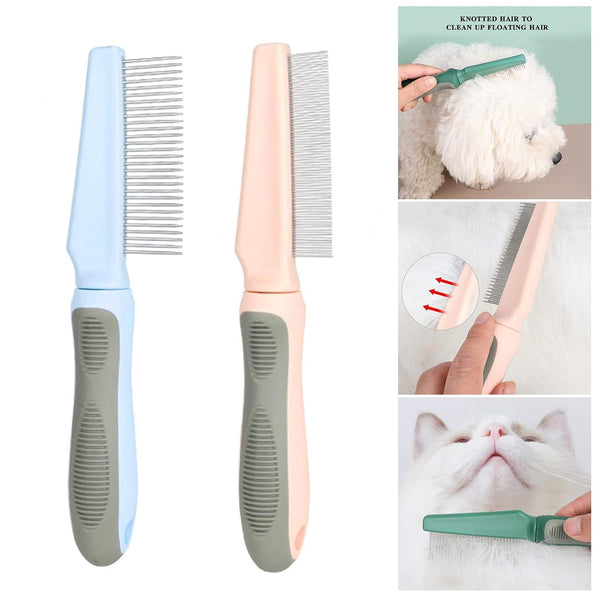 HKM-5912253 Pet Detangler Comb for Cats and Dogs - Shedding and Dematting Grooming Tool with Round Smooth Teeth
