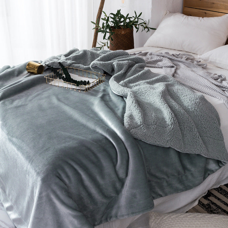 HKM-591251 Double-Layer Solid Color Polyester Milk Fleece Blanket in Multiple Colors