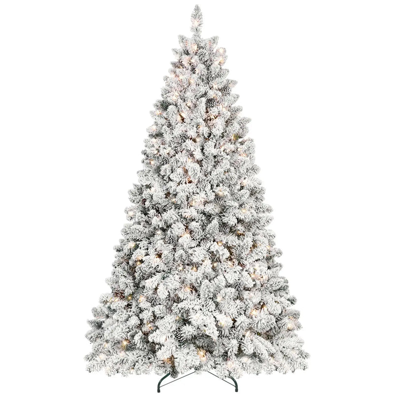 HKM-591379 9ft Mixed Flocked Christmas Tree with LED Lights - Automatic Artificial Decor for Courtyard Display
