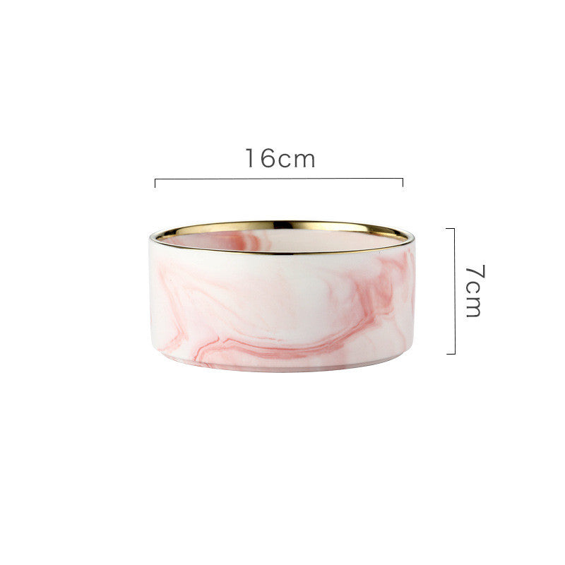 HKM-5914941 Ceramic Cat Bowl with Wooden Stand - Marble Pattern Options for Cats and Puppies