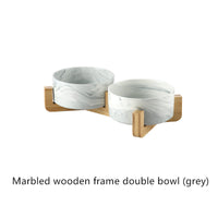 HKM-5914941 Ceramic Cat Bowl with Wooden Stand - Marble Pattern Options for Cats and Puppies