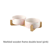 HKM-5914941 Ceramic Cat Bowl with Wooden Stand - Marble Pattern Options for Cats and Puppies