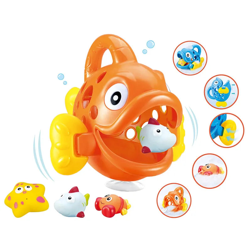 HKM-591571 Devouring Fish Bath Toy Set for Kids - Colorful Plastic Bathroom Fun for Ages 2-7
