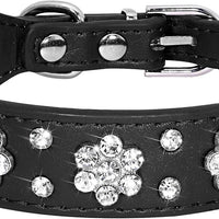 HKM-591699 Rhinestone Flower Pattern PU Leather Dog Collar for Small & Medium Breeds