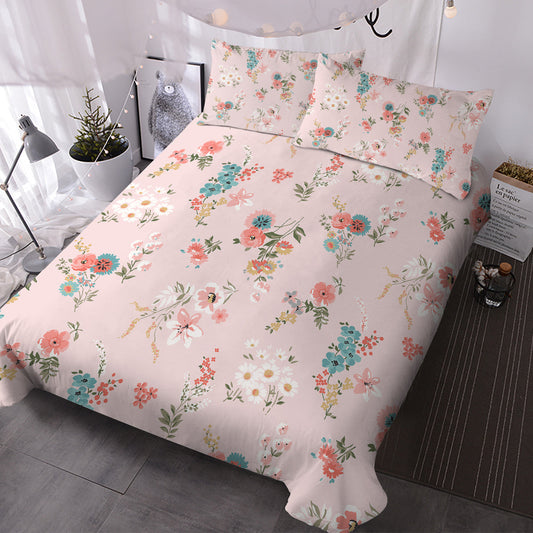 HKM-591763 Elegant Floral Microfiber Duvet Set with Comforter and Pillow Shams - Available in Multiple Sizes